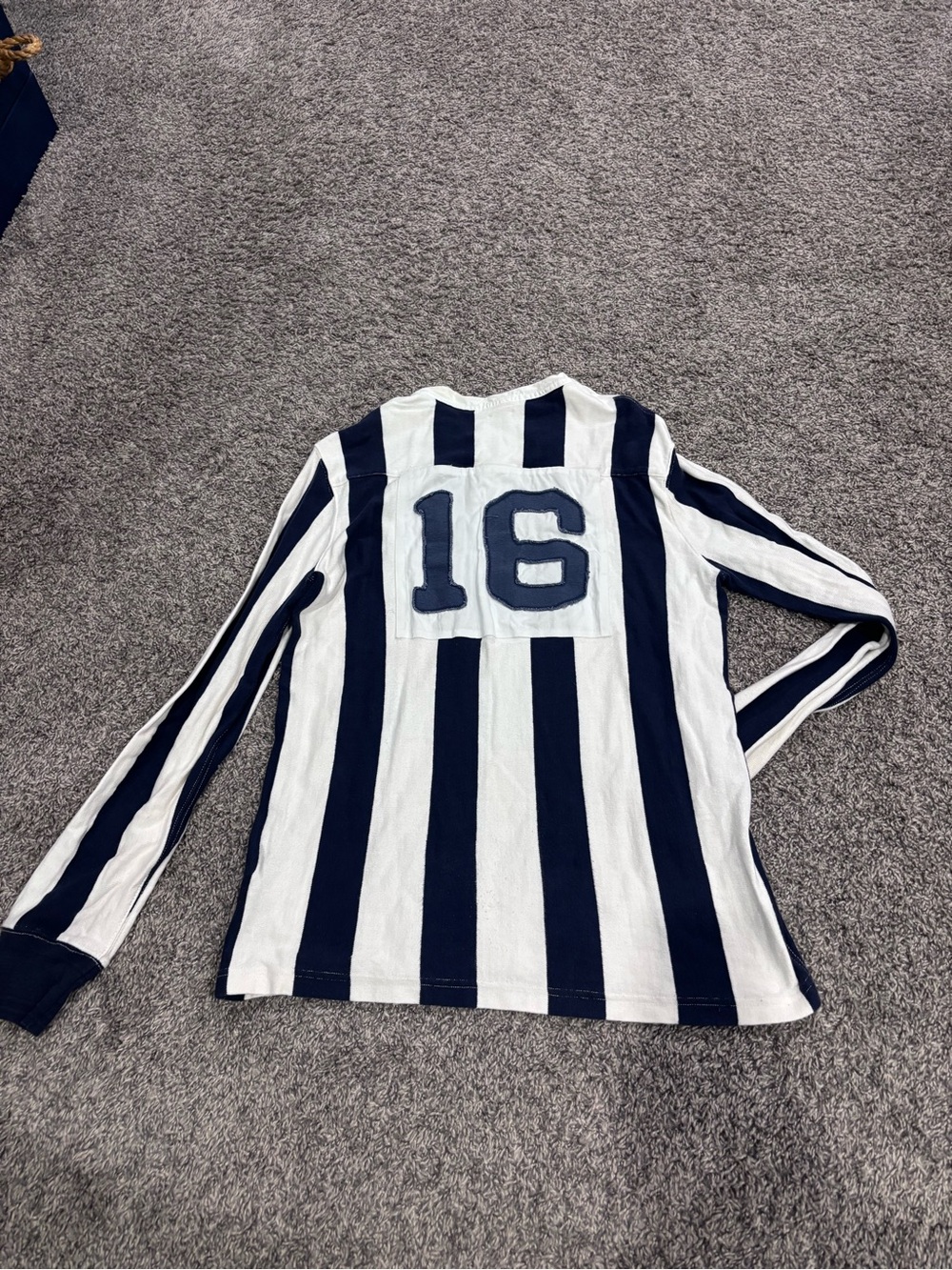 Ralph Lauren Navy & White Striped Rugby Top with Crest - Picture 2 of 3